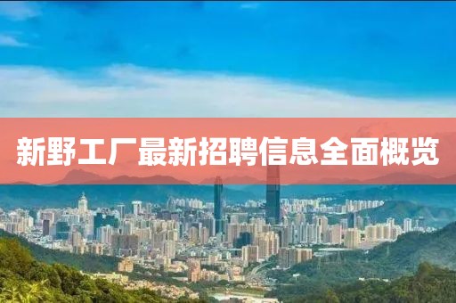新野工厂最新招聘信息全面概览