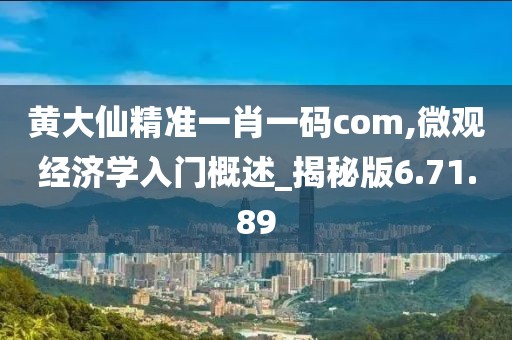 黄大仙精准一肖一码com,微观经济学入门概述_揭秘版6.71.89